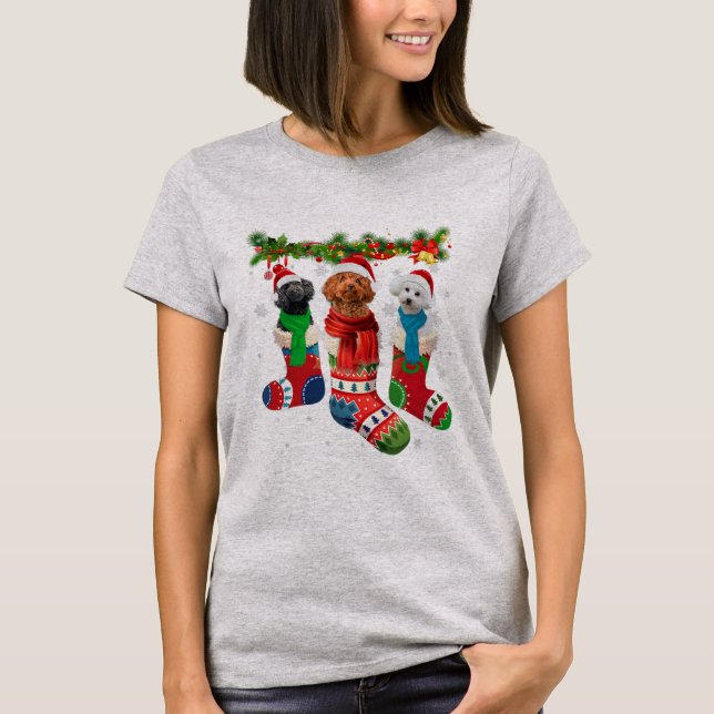 Camiseta Three Poodles In Christmas Socks  (Anverso)