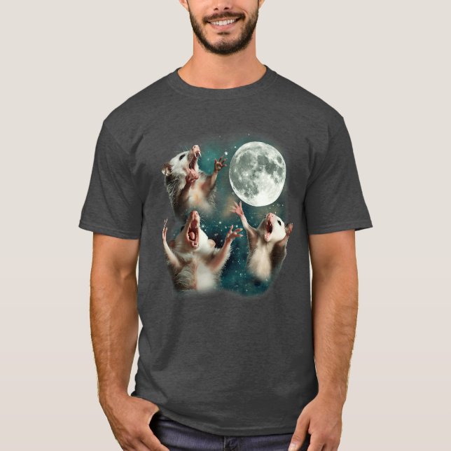 Camiseta Three Possum Moon 3 Opossum Funny Weird Cursed Mem (Anverso)