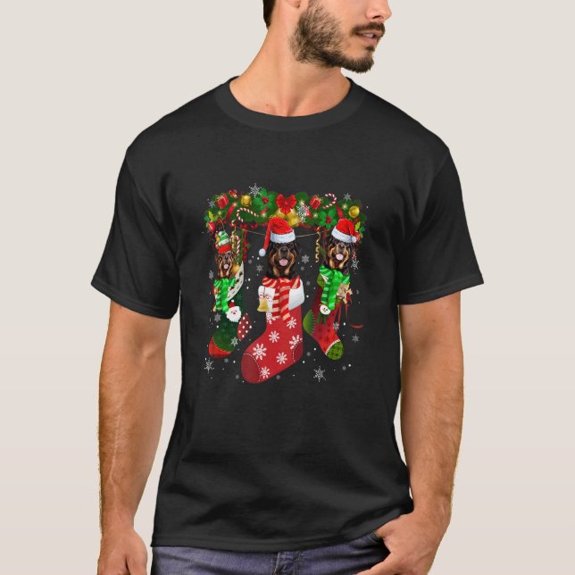Camiseta Three Rottweiler In Socks Christmas Santa Hat   (Anverso)