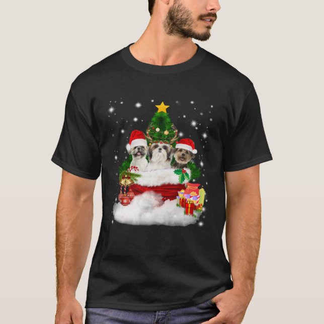 Camiseta Three Shih Tzu In Santa Bag Christmas Costume (Anverso)