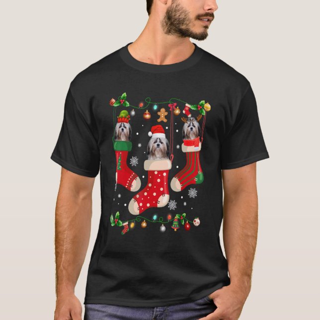 Camiseta Three Shih Tzu In Sock Christmas Santa X mas Dog (Anverso)