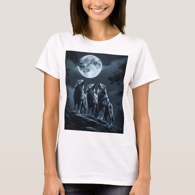 Camiseta Three Wolves Howling at the Full Moon - Three Wolf (Anverso)