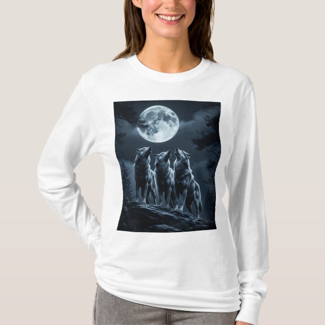 Camiseta Three Wolves Howling at the Full Moon - Three Wolf (Anverso)