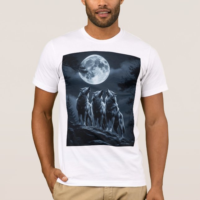 Camiseta Three Wolves Howling at the Full Moon - Three Wolf (Anverso)