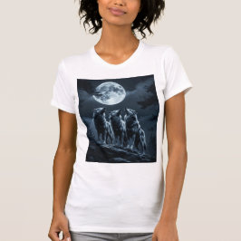 Camiseta Three Wolves Howling at the Full Moon - Three Wolf