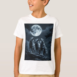 Camiseta Three Wolves Howling at the Full Moon - Three Wolf