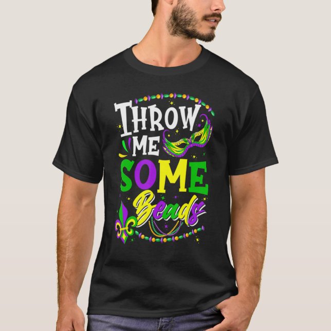 Camiseta Throw Me Some Beads Ladies Mardi Gras Beads 1 (Anverso)