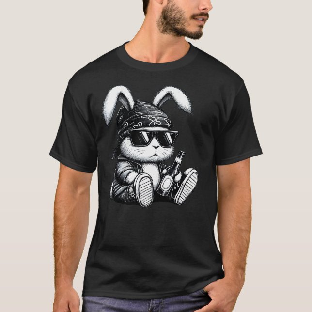 Camiseta Thug Bunny With Beer Bunny Rabbit Gangster Rabbit  (Anverso)