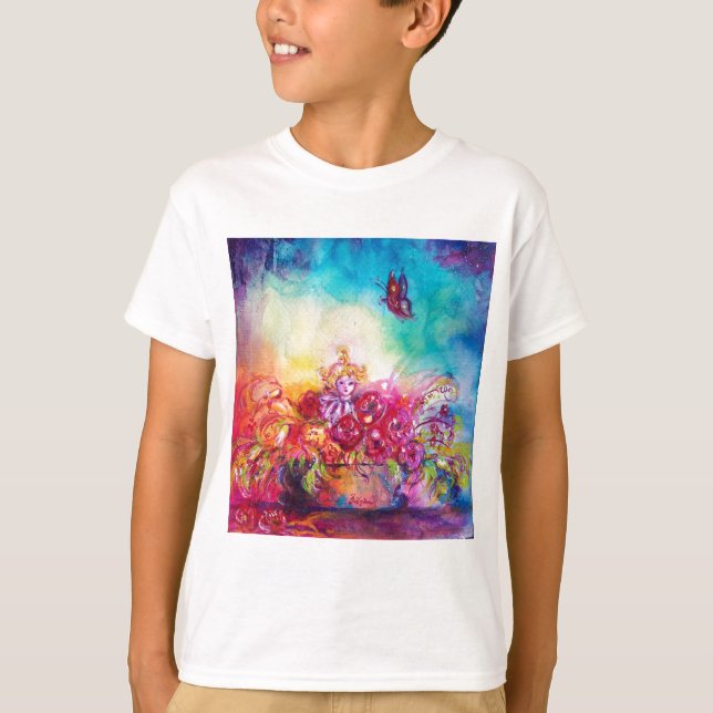CAMISETA THUMBELINA, BAÑERA DE FLORES Y MARIPOSA (Anverso)