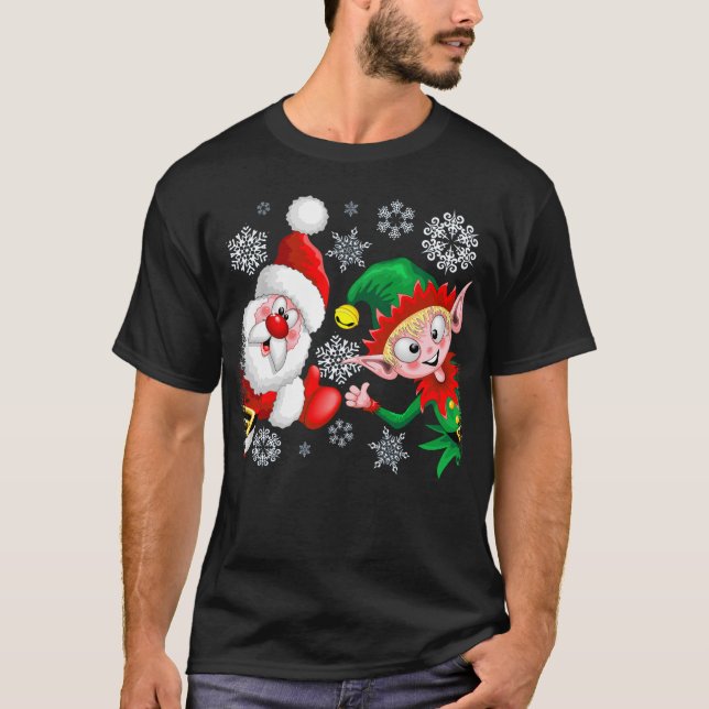 Camiseta Thumbup de caracteres de Navidades de Santa y Elf (Anverso)