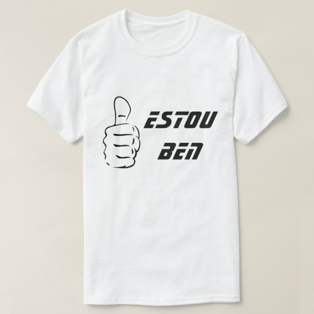 Camiseta Thumbup y palabra gallega para que estoy bien (Diseño del anverso)