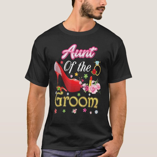 Camiseta Tía De Groom Feliz Boda Flor Zapato Rosa M (Anverso)