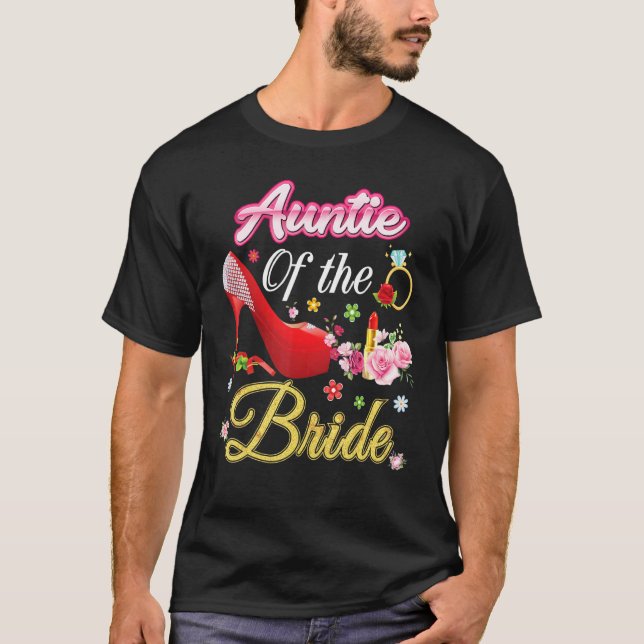 Camiseta Tía De La Novia Feliz Boda Flor Zapato Rosa (Anverso)