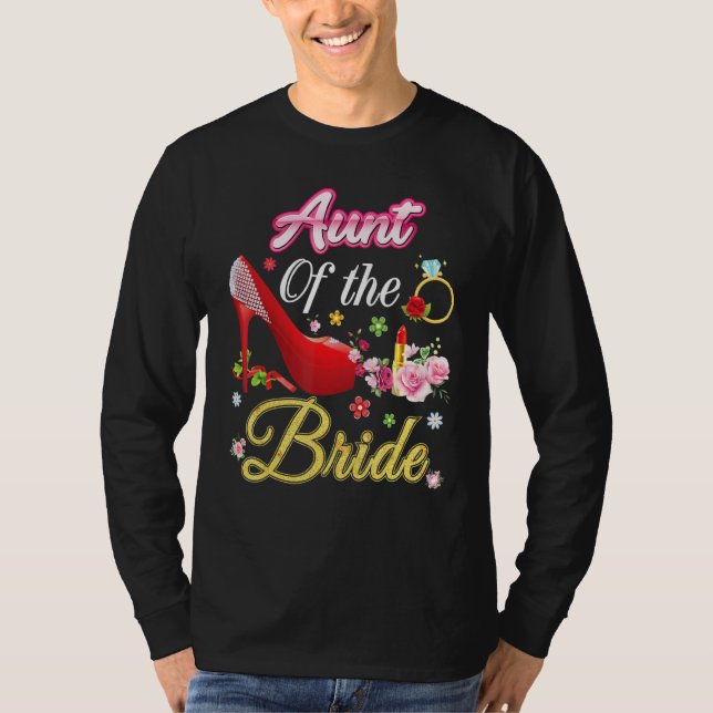 Camiseta Tía De La Novia Feliz Boda Flor Zapato Rosa M (Anverso)