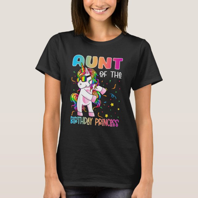Camiseta Tía de la princesa de cumpleaños fallando Unicorn  (Anverso)