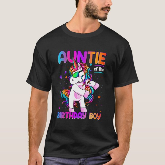 Camiseta Tía del niño de cumpleaños Dabbing Unicorn Fiesta  (Anverso)