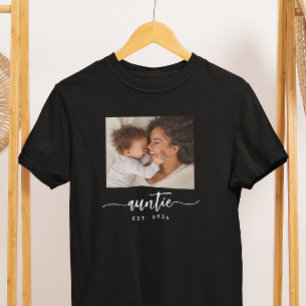 Camiseta Tía Establecida Letra Elegante Foto Negra