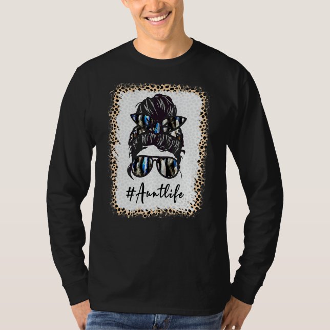 Camiseta Tía Life Bleached Auntlife Leopard Messy Bun Moth (Anverso)