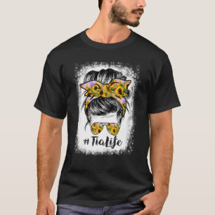 Camiseta Tia Life Bleached Tia Life Sunflower Messy Bun
