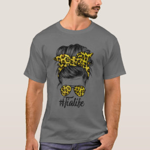 Camiseta Tia Life Messy Hair Bun Leopard Día de la Madre