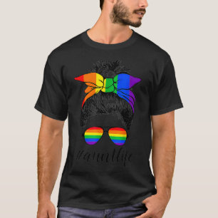 Camiseta Tía Life Messy Hair Bun LGBTQ Bandera Arcoiris LGB