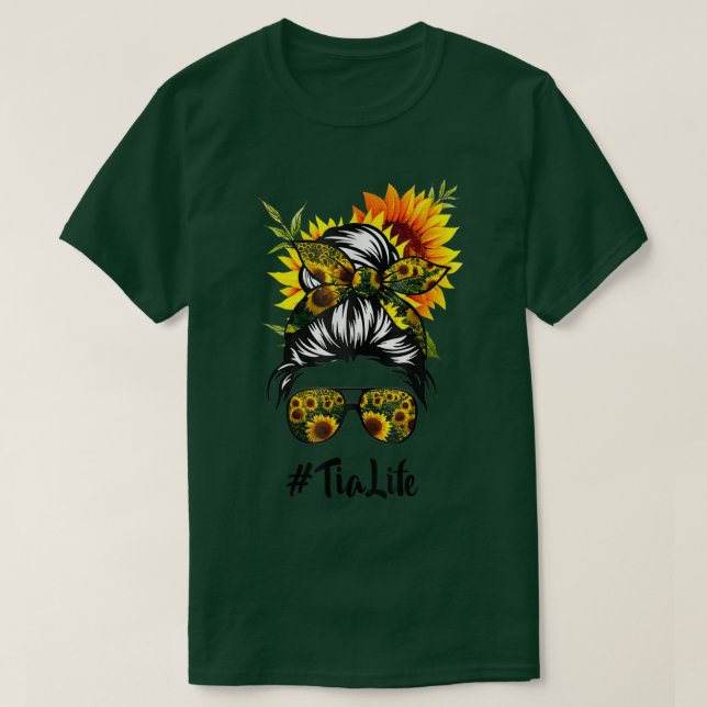 Camiseta Tia Life Messy Hair Bun Sunflower Mujeres Madres D (Diseño del anverso)
