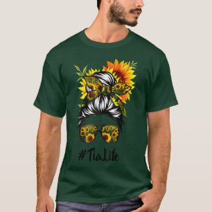 Camiseta Tia Life Messy Hair Bun Sunflower Mujeres Madres D