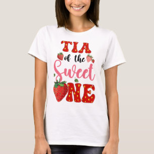 Camiseta Tia Of Sweet One Strawberry First Birthday Gir