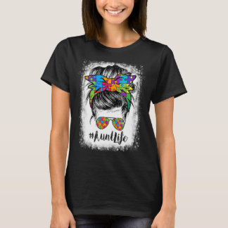 Camiseta Tía Vida Desordenada Bun Hair Bandana Gafas Autism