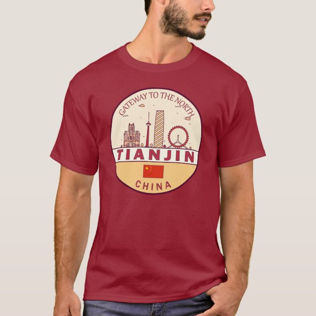 Camiseta Tianjin China City Skyline Emblem (Anverso)