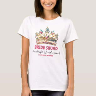 Camiseta Tiara Bride Squad Bridesmaid Nombre Bachelorette