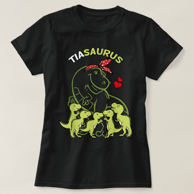 Camiseta Tiasaurus Tia 5 niños Tita tía de dinosaurio  (Diseño del anverso)