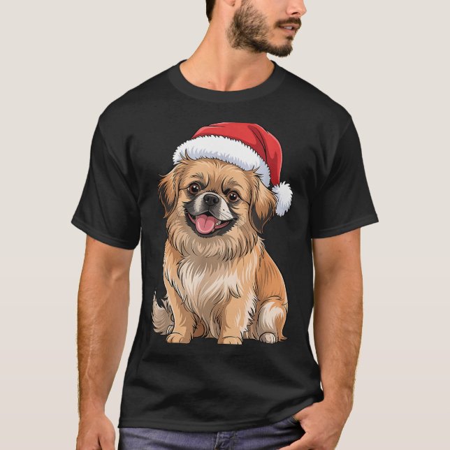 Camiseta Tibetan Spaniel Dog Christmas Santa Hat Pet Dog Lo (Anverso)