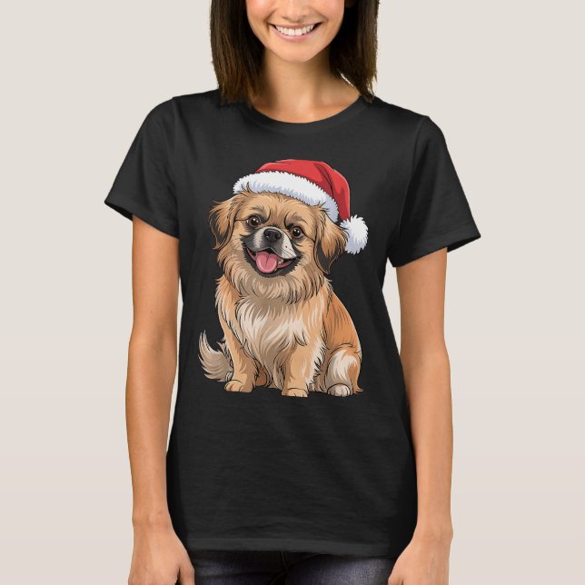 Camiseta Tibetan Spaniel Dog Christmas Santa Hat Pet Dog Lo (Anverso)