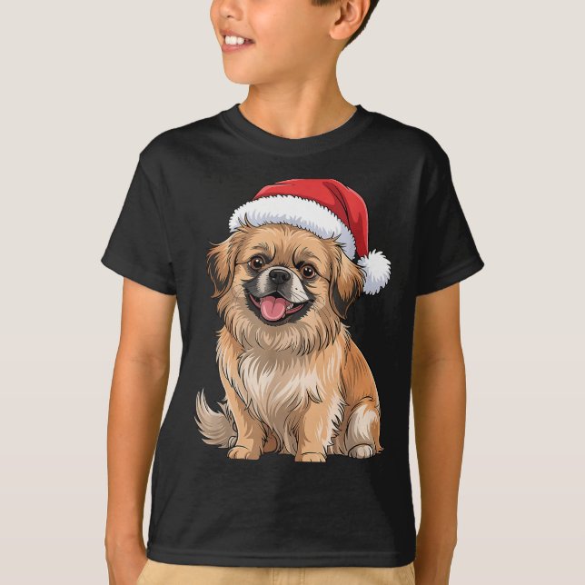 Camiseta Tibetan Spaniel Dog Christmas Santa Hat Pet Dog Lo (Anverso)