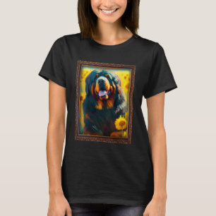 Camiseta Tibetano Mastiff Pintando Flor de girasol Madre Mu