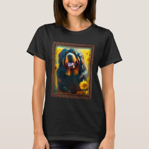 Camiseta Tibetano Mastiff Pintando Flor de girasol Madre Mu