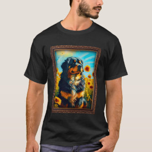 Camiseta Tibetano Mastiff Pintando Flor de girasol Madre Mu