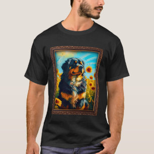 Camiseta Tibetano Mastiff Pintando Flor de girasol Madre Mu