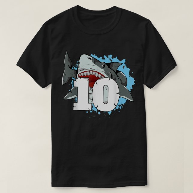 Camiseta Tiburón 10.º cumpleaños 10 Diez fiesta temática de (Diseño del anverso)