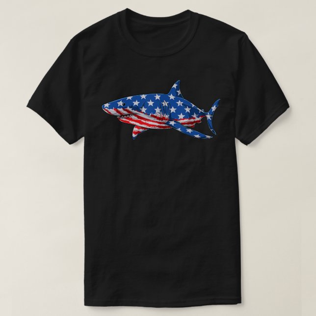 Camiseta Tiburón 4 De Julio Funny Estadounidense Patriótico (Diseño del anverso)