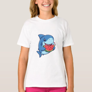 Camiseta Tiburón Adorable Comiendo Sandía Niños