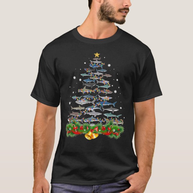 Camiseta Tiburón Árbol de Navidad Amantes de los regalos Ho (Anverso)
