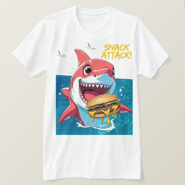 Camiseta Tiburón Atacando Snacks (Anverso del diseño)