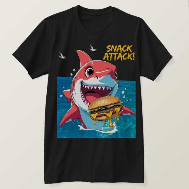 Camiseta Tiburón Atacando Snacks (Anverso del diseño)