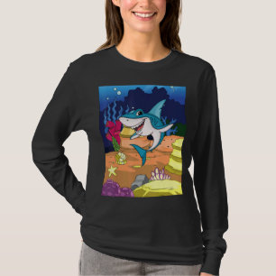 Camiseta Tiburón Azul Nadando Bajo El Océano Con Gran Sonri