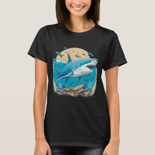 Camiseta Tiburón blanco nadando con peces pequeños