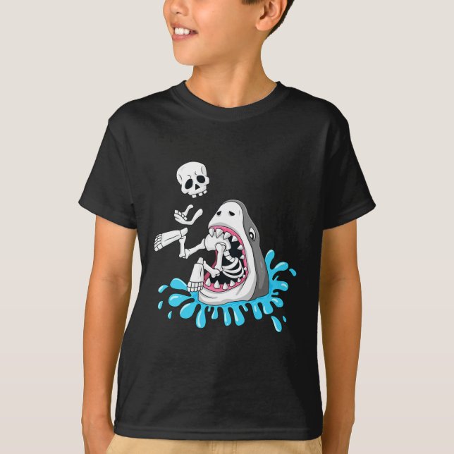 Camiseta Tiburón come esqueleto Chicas  de Halloween divert (Anverso)