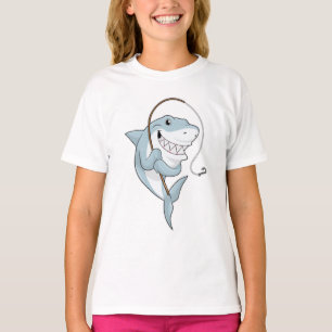 Camiseta Tiburón como pescador con barra de pesca