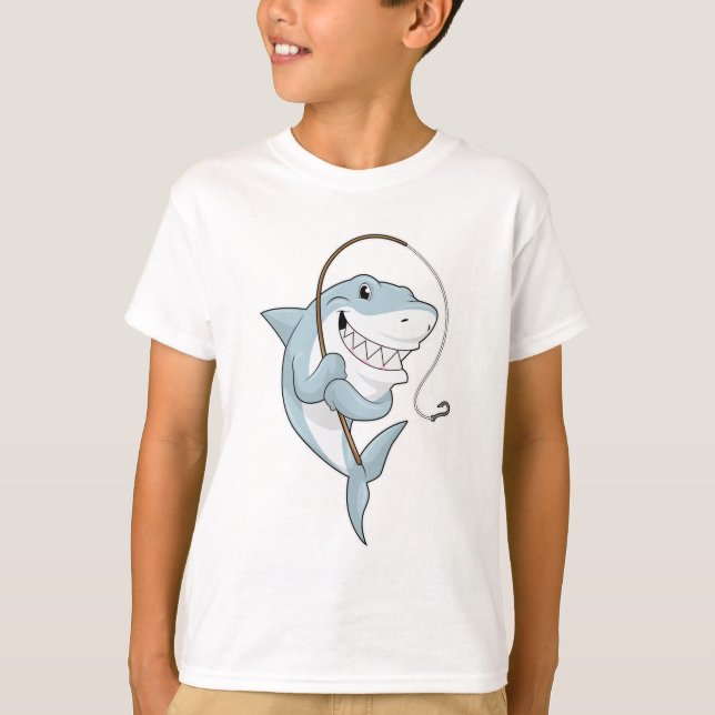 Camiseta Tiburón como pescador con barra de pesca (Anverso)